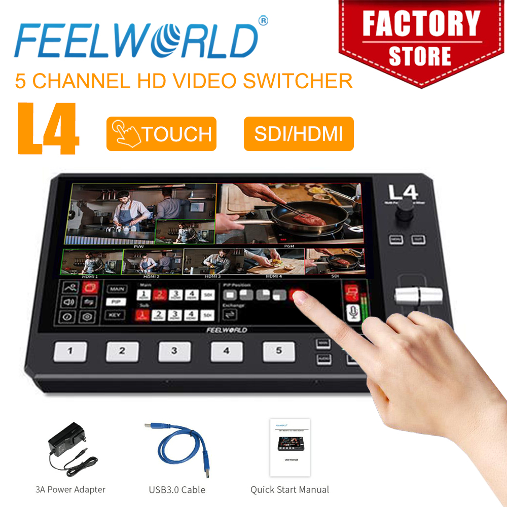 Hdmi Cable - FEELWORLD-Mezclador de vídeo multicámara L4 de